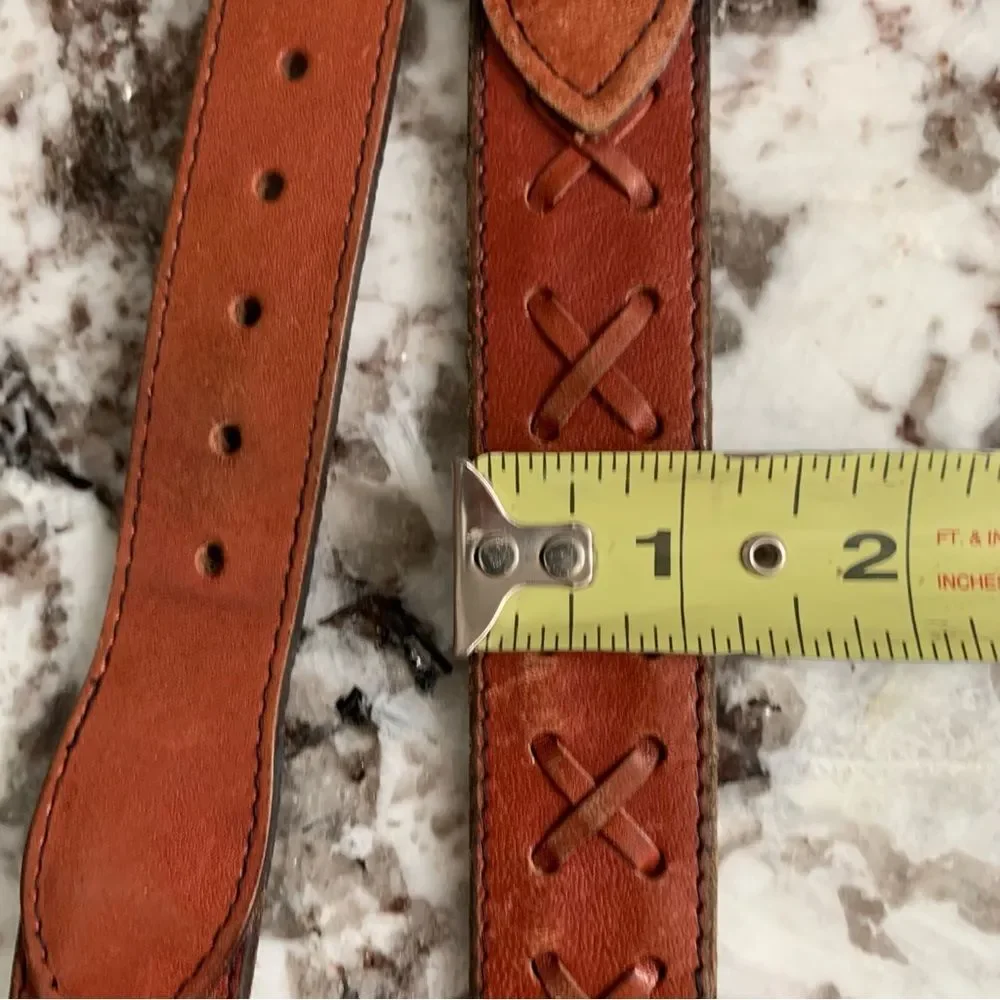 Oil Tanned Cowhide Belt - Decorative Repeated X Design - 38 Western Cowboy